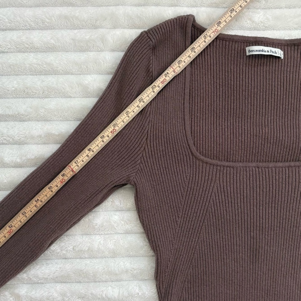 ABERCROMBIE & FITCH Ribbed Square Neck Bodysuit Mocha Brown Long Sleeve Large - Picture 10 of 10